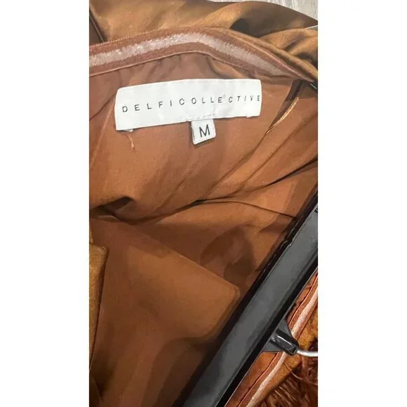 DELFI COLLECTIVE Adrienne Ostrich Feather Strapless bronze Mini dress size M - Picture 8 of 11